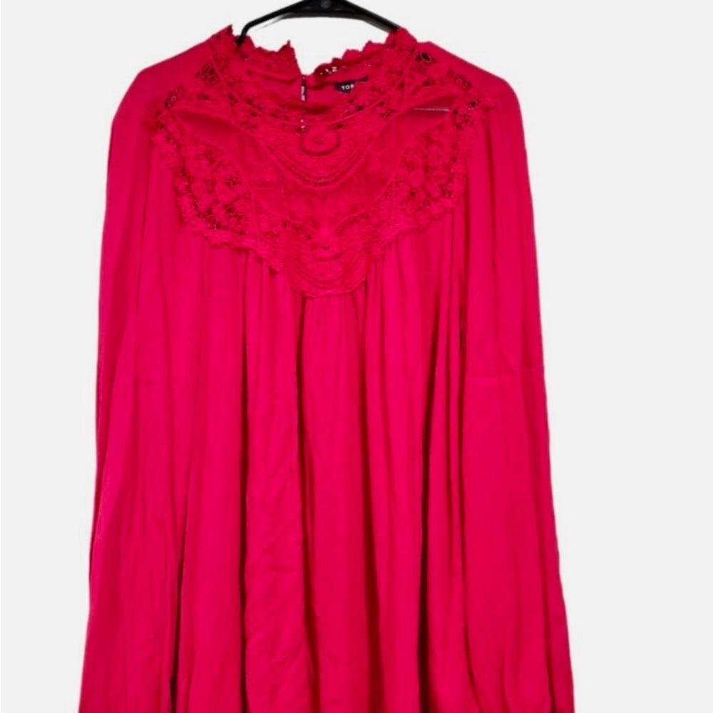 Torrid Red Ruffled Long Sleeve Blouse with Bib Collar